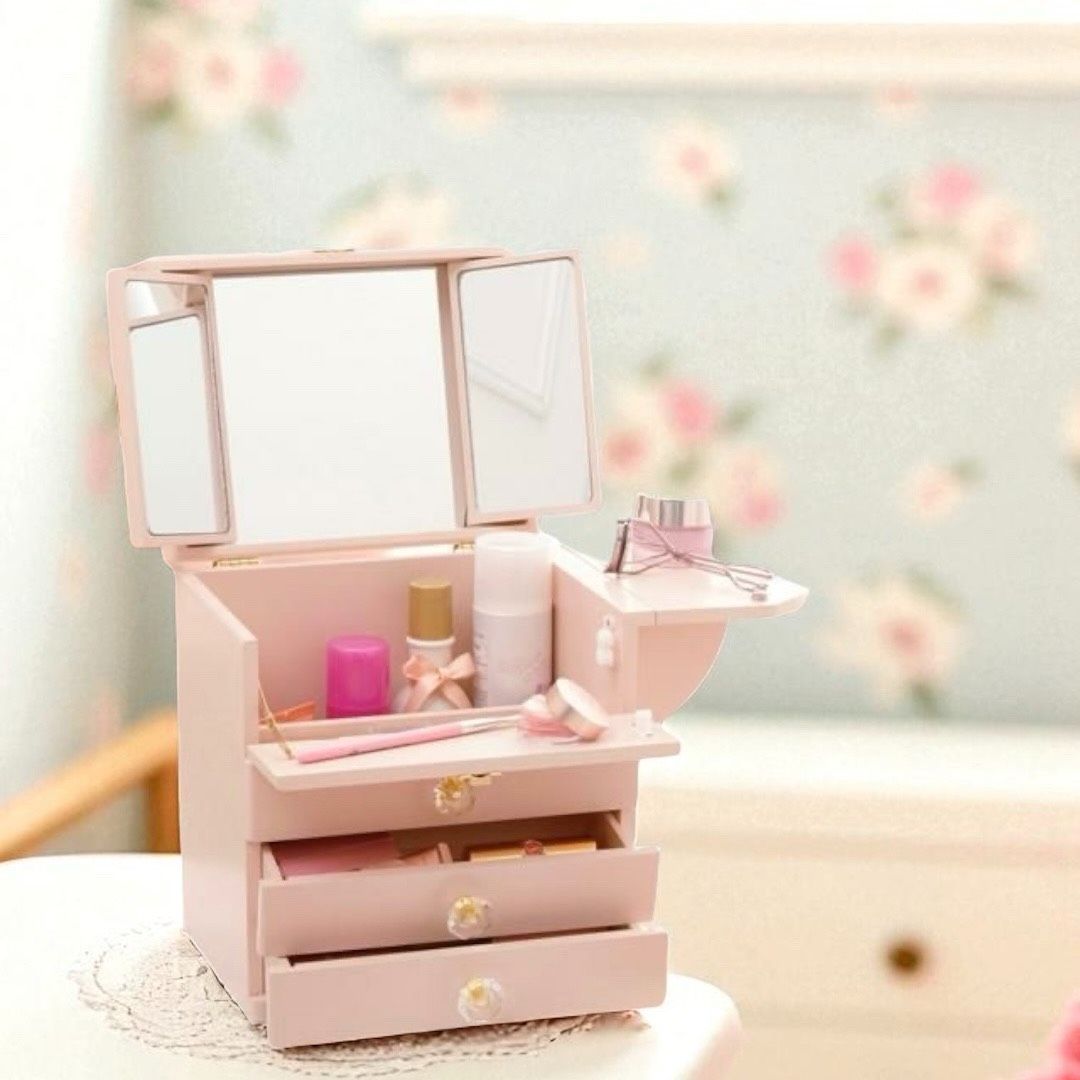 送料無料 Y【新品】三面鏡コスメボックス クリスタル調ハンドル