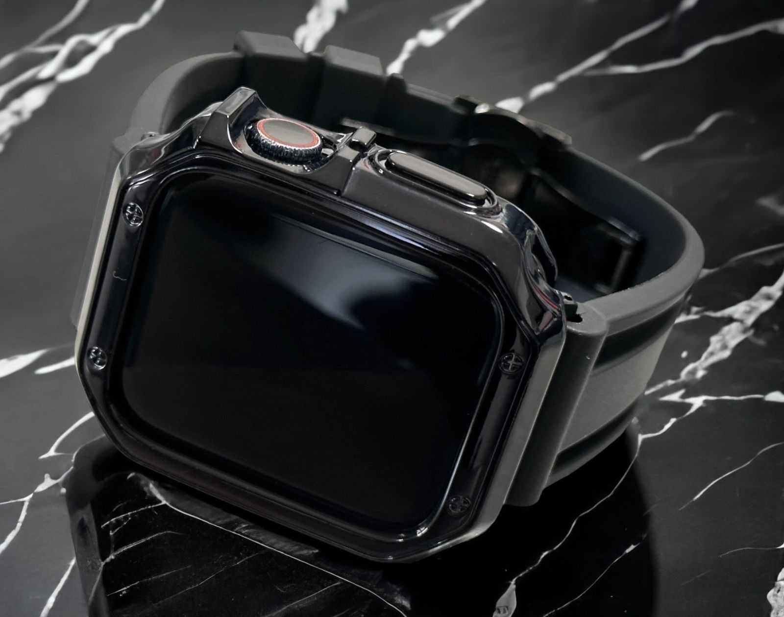 ブラック-ブラック アップルウォッチ ラバーベルト カバー ケース メンズ レディース 38mm 40mm 41mm 42mm 44mm 45mm メンズ レディース Apple Watch スポーツバンド