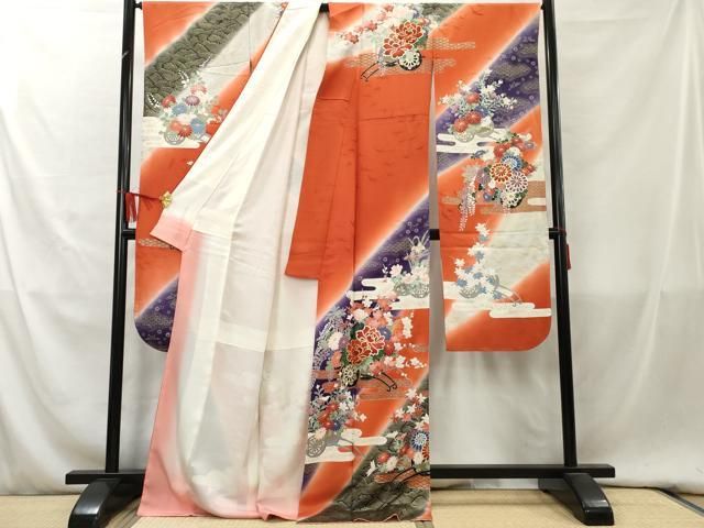 平和屋着物□豪華振袖 駒刺繍 エ霞花車文 暈し染め 金彩 正絹