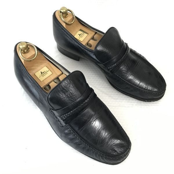 60s-70s?|ビンテージ Jarman MOCCASIN|ジャーマン 本革|ローファー|モカシン 24.5EE|黒|BLACK スリッポン|ビジネス|dress shoes◆pF-93<sale>