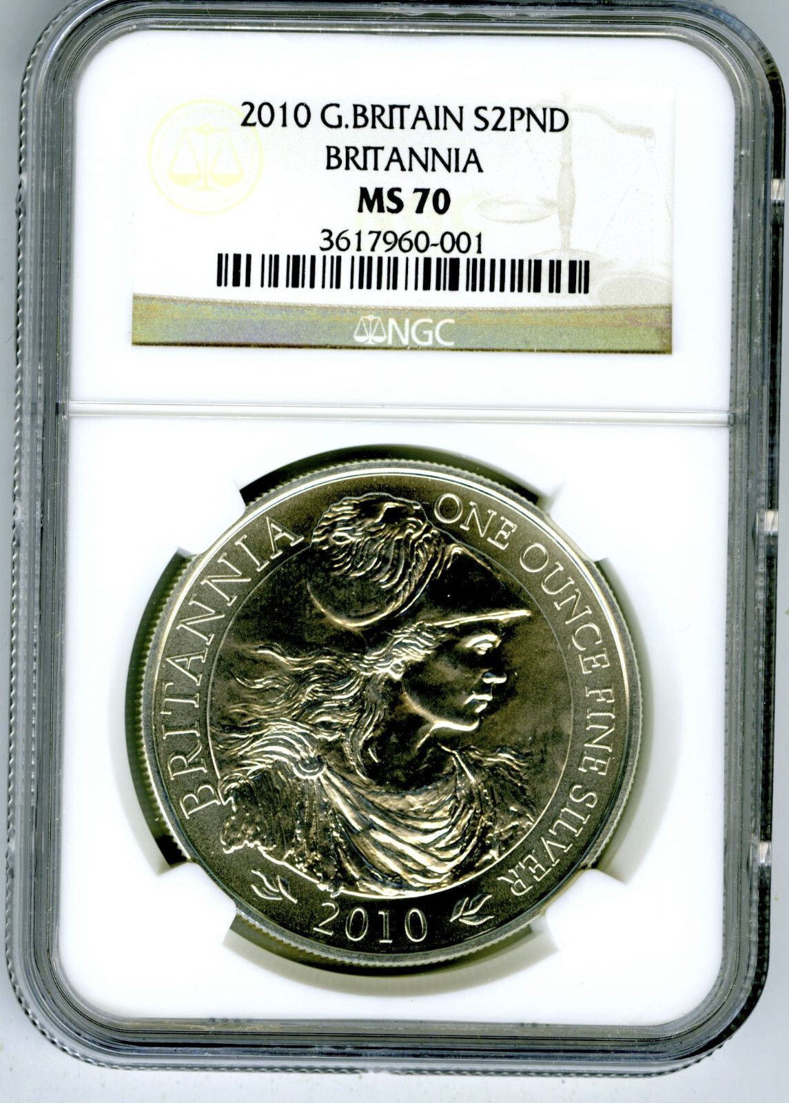 2010 S2￡ GREAT BRITAIN 1OZ SILVER NGC MS70 BRITANNIA -