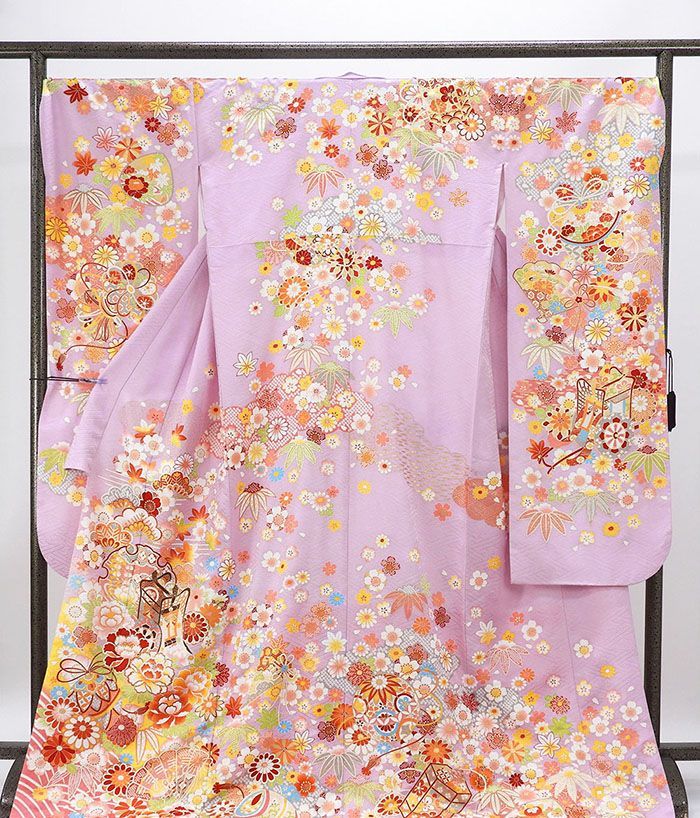 美品 本振袖 納戸色 吉祥花 トールサイズ 身丈175cm 裄丈71cm 正絹 高身長トールサイズ 成人式 振袖レンタル1月 お正月 fb1371ts