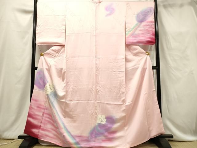 極上　訪問着　友禅　風景草花文　暈し染め　正絹　逸品 極上 訪問着 友禅 風景草花文 暈し染め 正絹 逸品