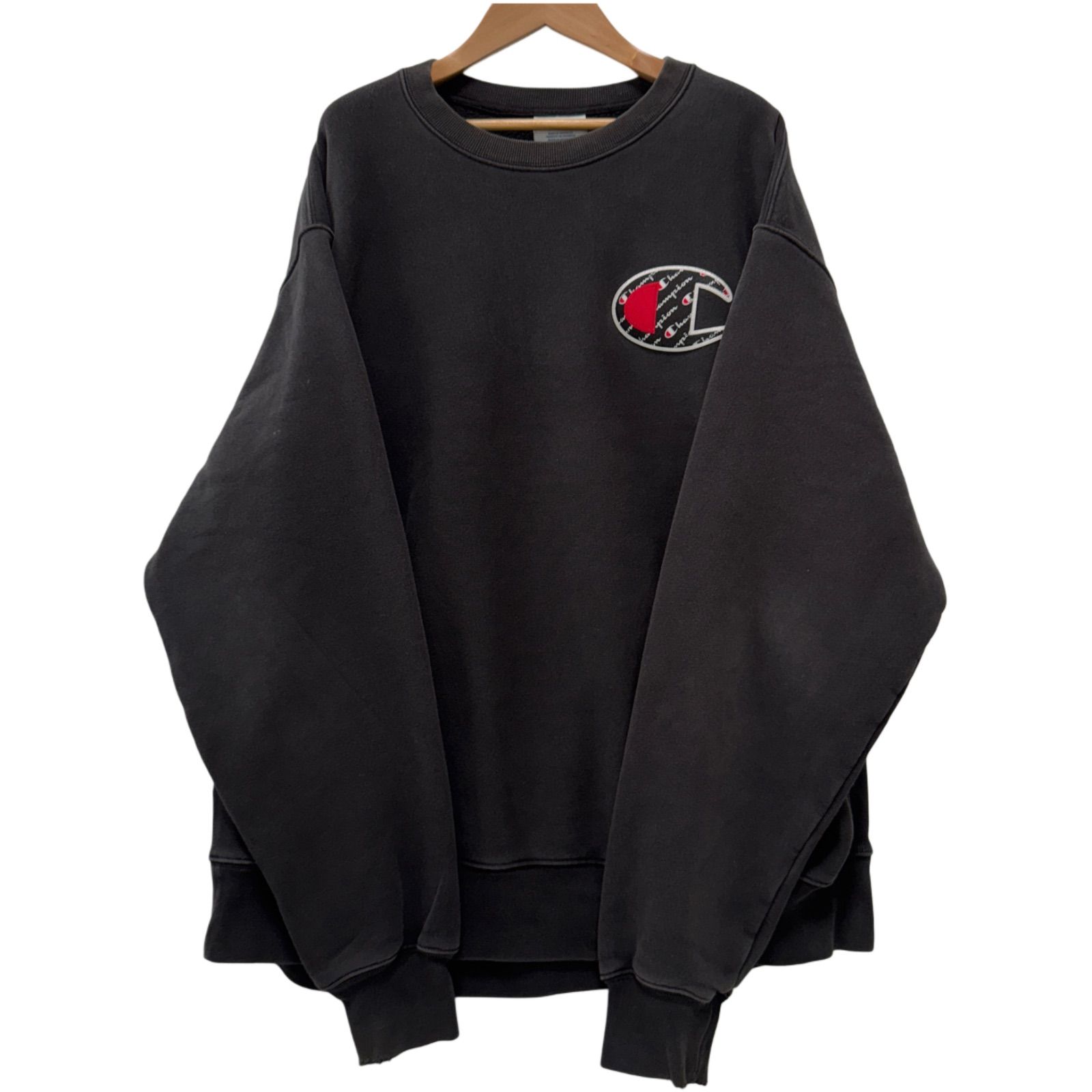 00s チャンピオン リバースウィーブ スウェット XLサイズ Champion REVERSE WEAVE オーバーサイズ ロゴ刺繍 ブラック 黒 単色タグ 肉厚コットン 古着 C50900
