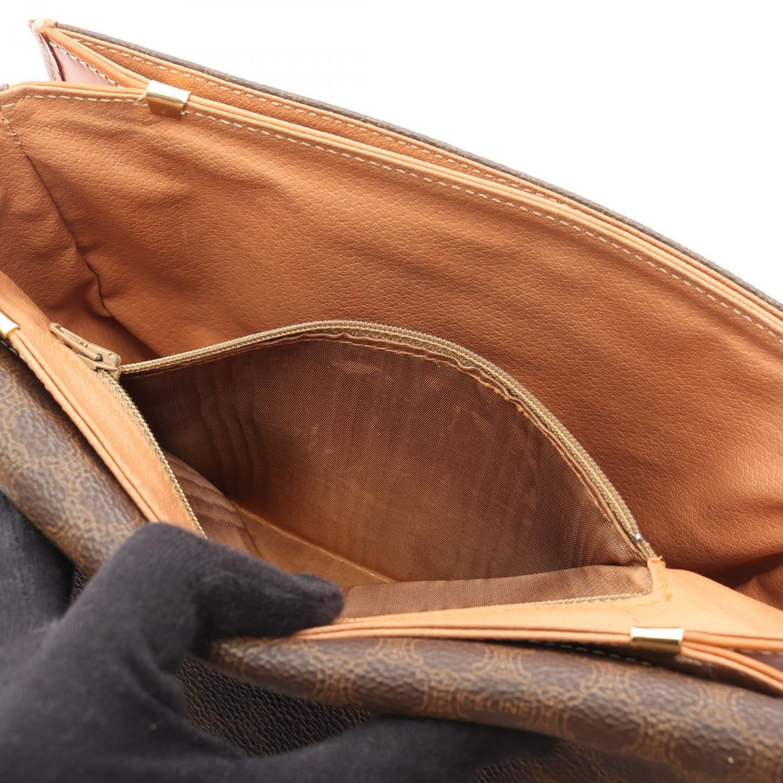 セリーヌ マカダム ショルダーバッグ ブラウン PVC レザー レディース