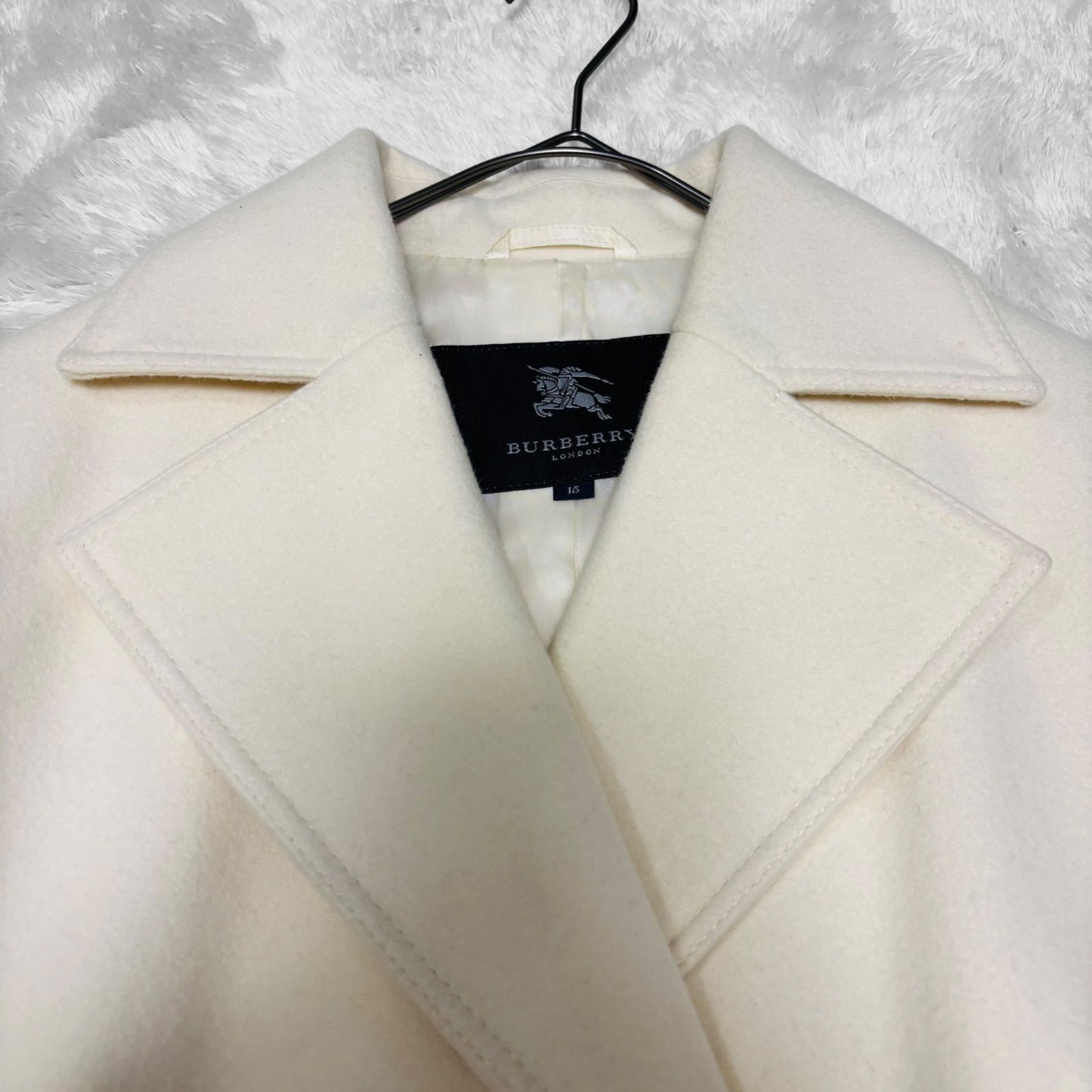 ✨レア美品✨バーバリー　ピーコート アンゴラ　15号 ホワイト系 大きいサイズ バーバリー ロンドン BURBERRY LONDON コート ピーコート ノバチェック