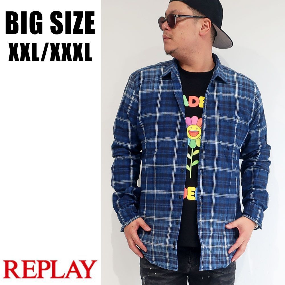 REPLAY リプレイ メンズ 大きいサイズ シャツ 長袖 チェック ブランド  
