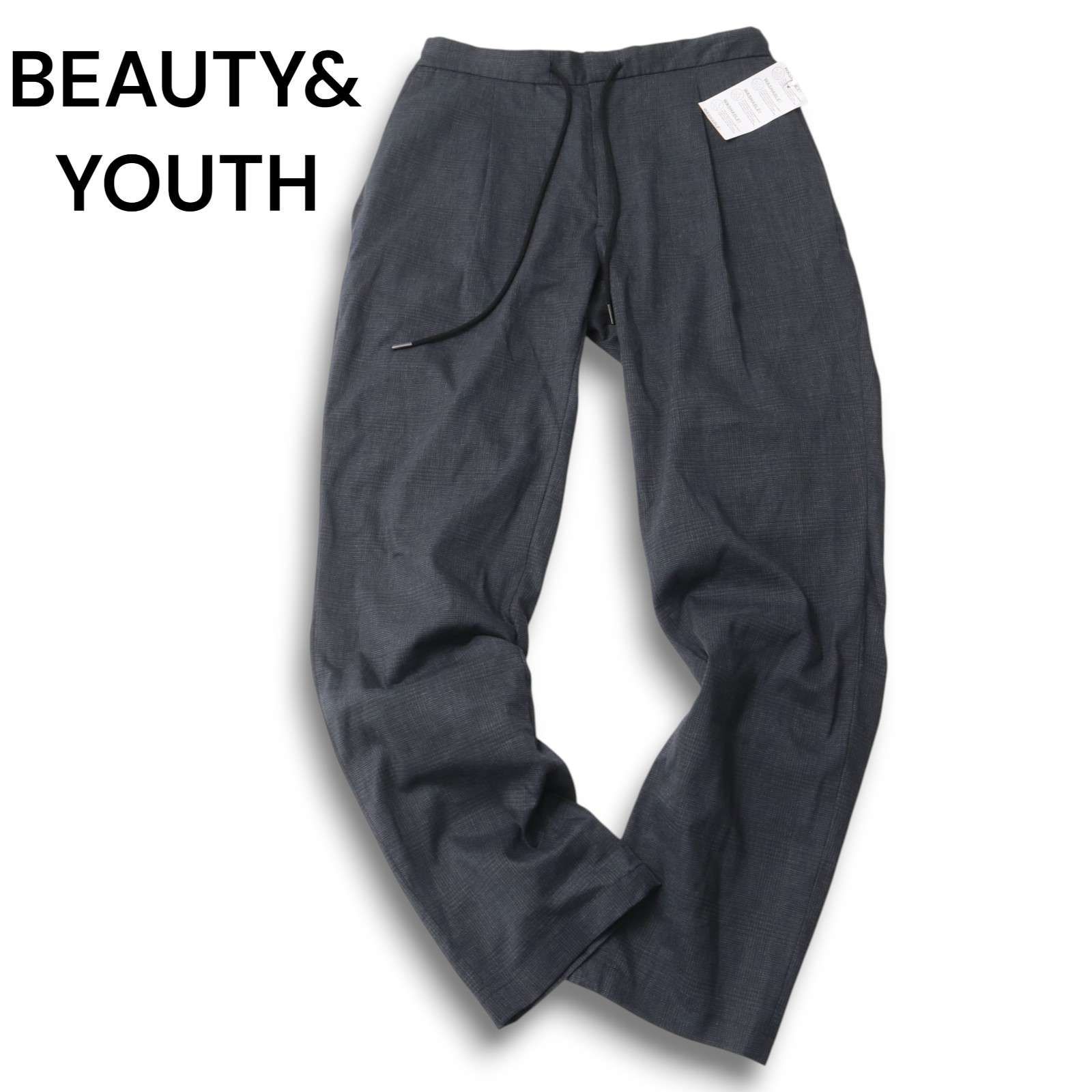 【新品 未使用】BEAUTYu0026YOUTH ユナイテッドアローズ 春夏 麻 リネン混 グレンチェック イージー パンツ Sz.L メンズ