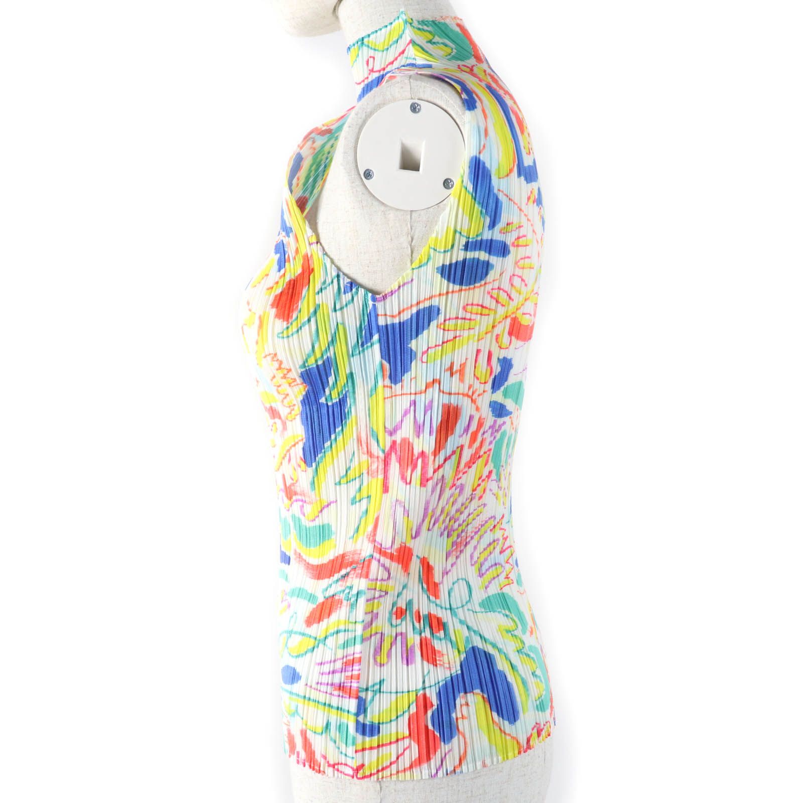 極美品☆PLEATS PLEASE プリーツプリーズ イッセイミヤケ PP11-JK221 総柄デザイン ノースリーブ カットソー マルチ 3 正規品 レディース PLEATS PLEASE ISSEY MIYAKE(プリーツプリーズイッセイミヤケ