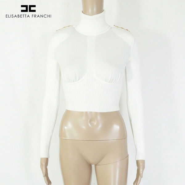 80%OFF エリザベッタフランキ ELISABETTA FRANCHI ニット 40 EKN734 Sサイズ ホワイト レディース 長袖ニット タートルネック イタリア製