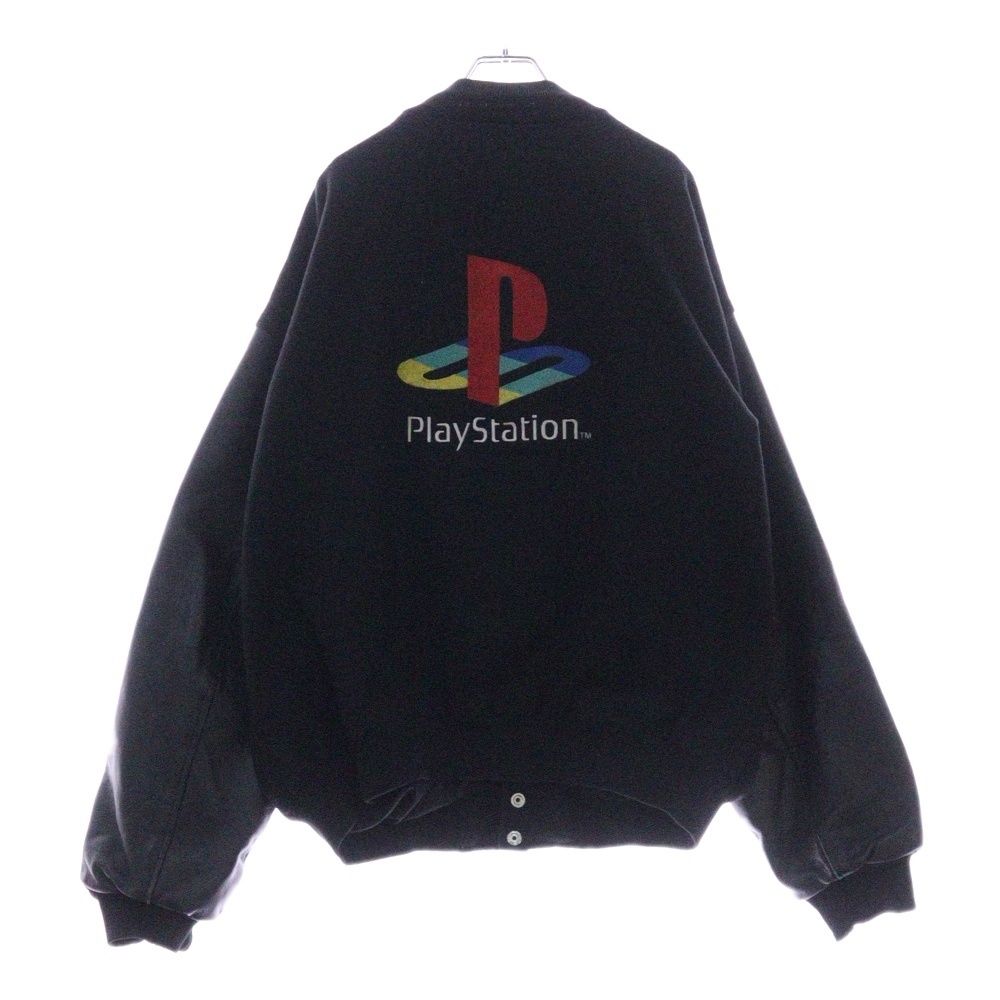 VINTAGE ヴィンテージ 90s PLAYSTATION STADIUM JUMPER JACKET プレイステーション バック 刺繍 アームレザー スタジャン ブルゾン ジャケット ブラック