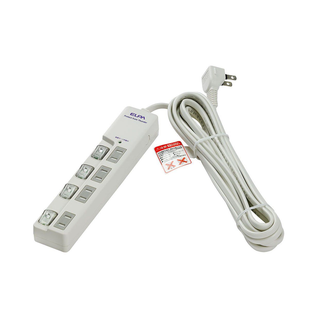 エルパ (ELPA) スイッチ付タップ 雷ガード コンセント 延長コード LED 上差し 4個口 5ｍ WLS-LU450MB(W) [5m] [4個口]