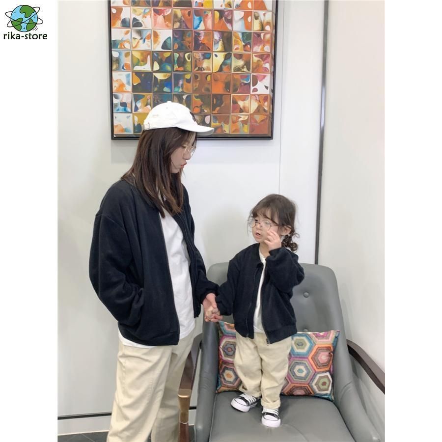 親子ペア 可愛い 長袖パーカー 春秋 家族揃い ペアルック パパ