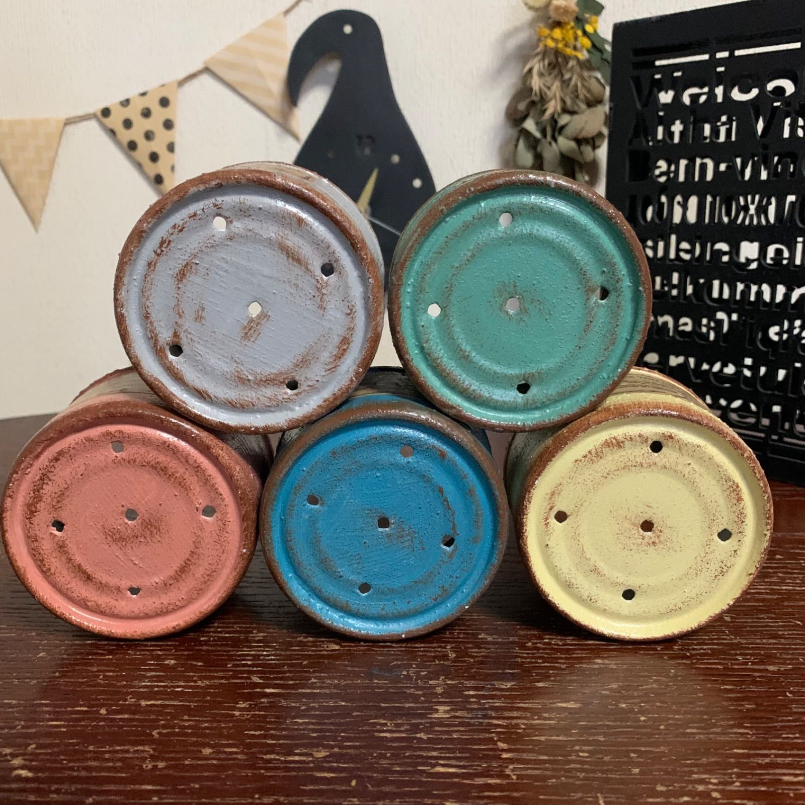 おひとりさまにも♡猫缶小 リメイク缶 5個セット (5色 茶ラベル