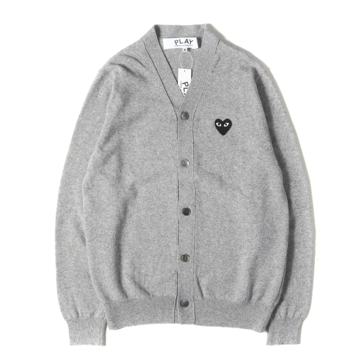 PLAY COMME des GARCONS プレイ コムデギャルソン カーディガン ヘザーグレー サイズ M | ワンポイント プレイハート ハイゲージ ニット Vネック カーディガン AX-N024 | 日本製 メンズ