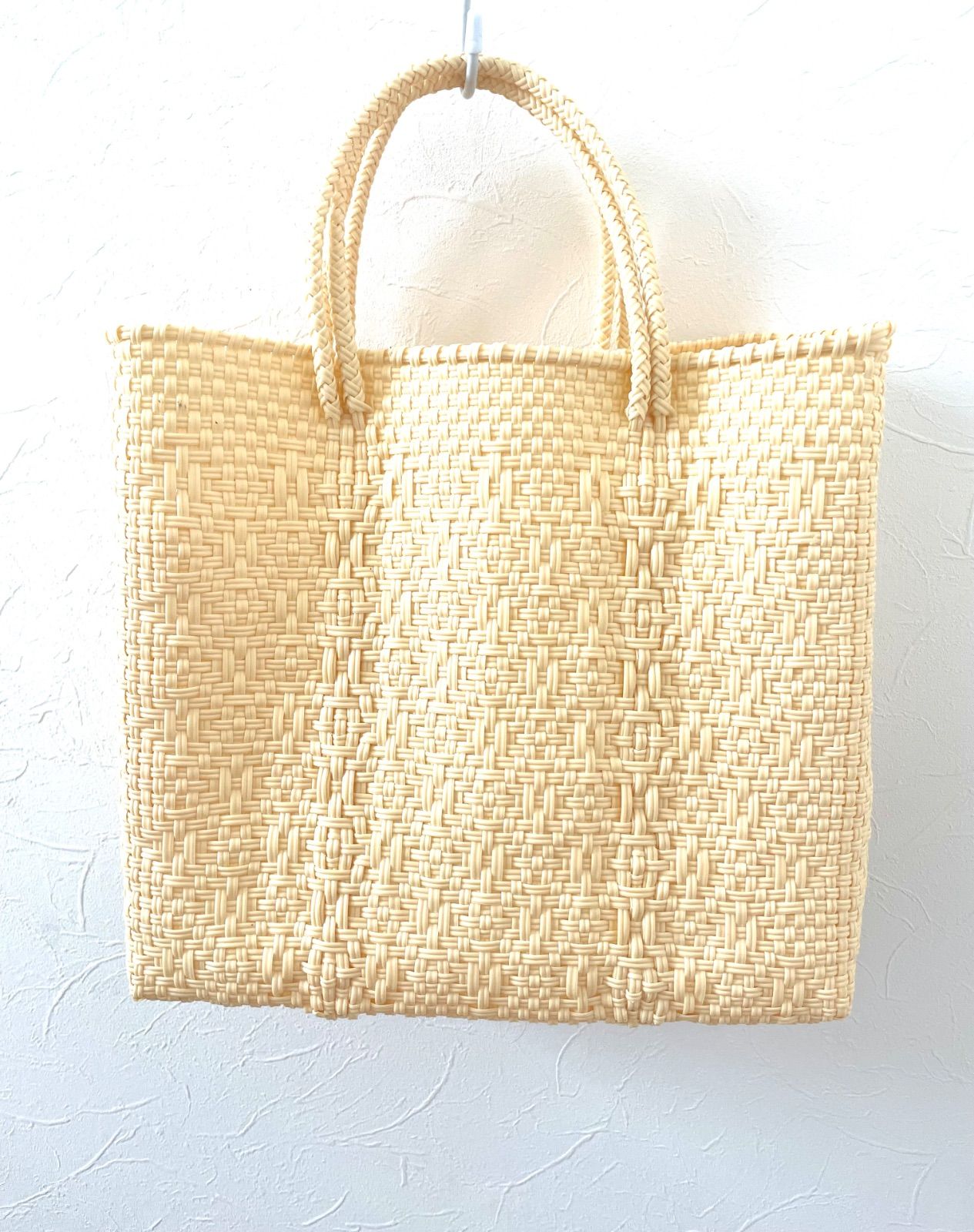メキシコ製メルカドバッグSサイズ クリームロンボ編み