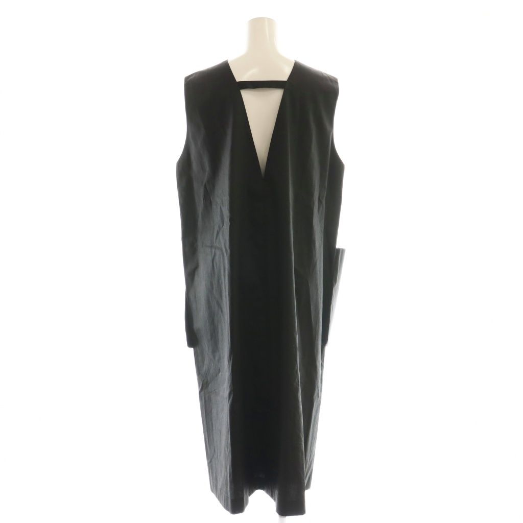 ミズイロインド mizuiro ind フ ジャンパースカート ミモレ ロング ノースリーブ 黒 ブラック AT OS