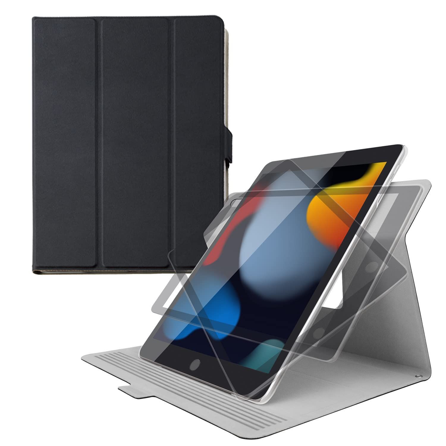 新品 エレコム iPad 10.2 第9/8/7世代 (2021/2020/2019年) ケース オートスリープ対応 360度回転 ソフトレザー ブラック TB-A19RWVSMBK