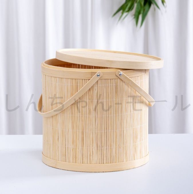 新品・未使用】推薦 竹製 茶器 收納 茶盒 水果籃 提籃籠 竹編細工籠 竹