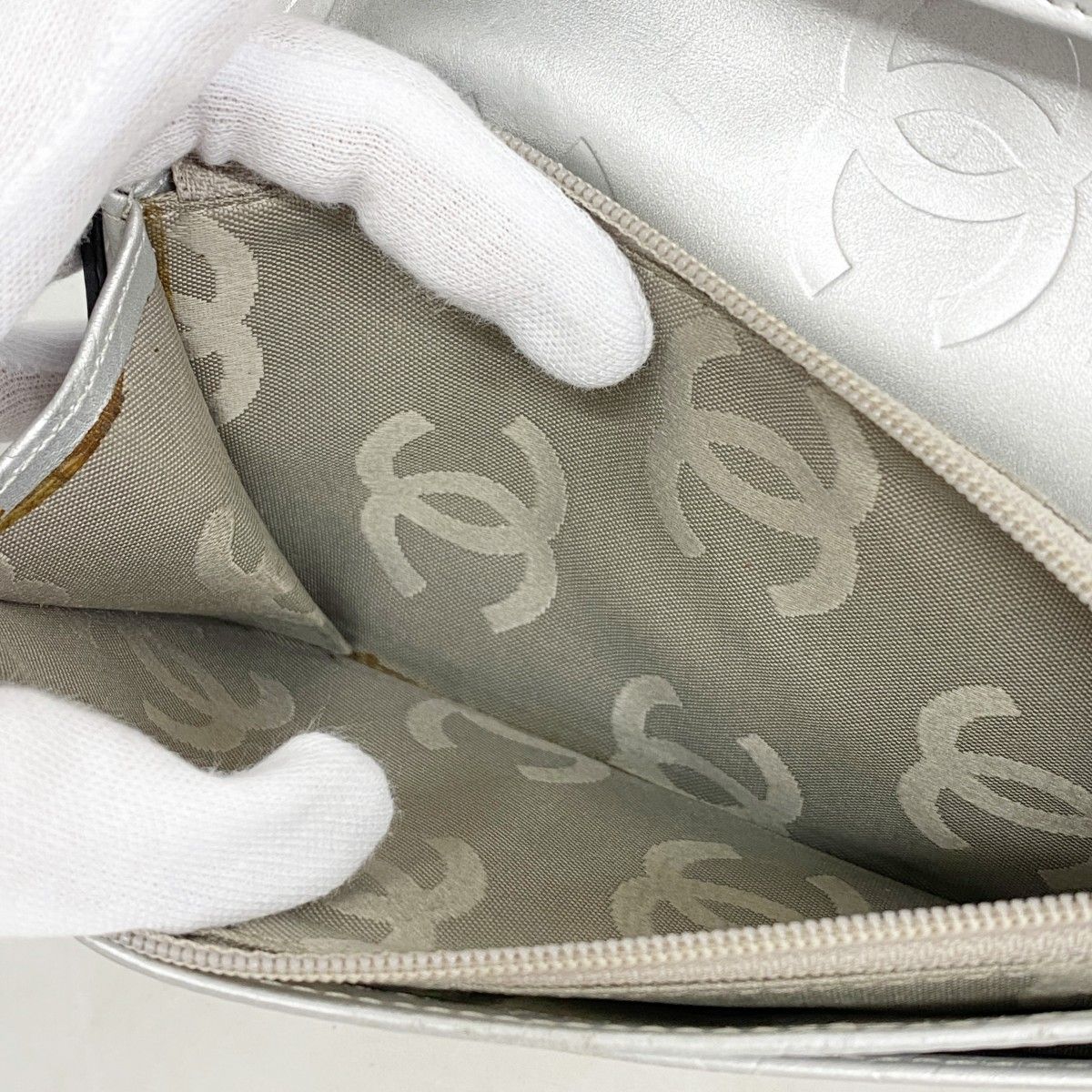 5ge6564】シャネル 長財布 カンボン ラムスキン ブラック シルバー  