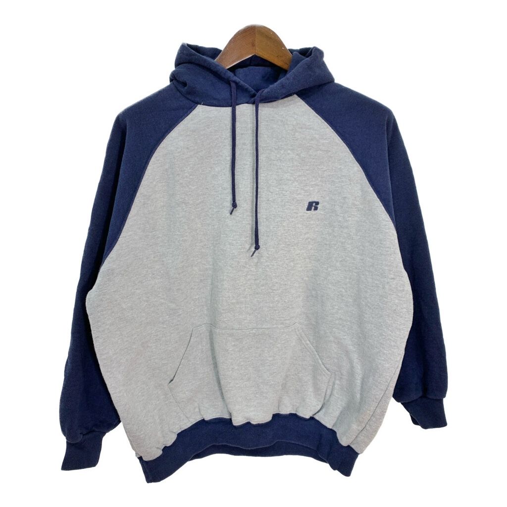 RUSSELL ATHLETIC ラッセル スウェット パーカー 大きいサイズ バイカラー ワンポイントロゴ グレー (メンズ XXL) 中古 古着 Q4661