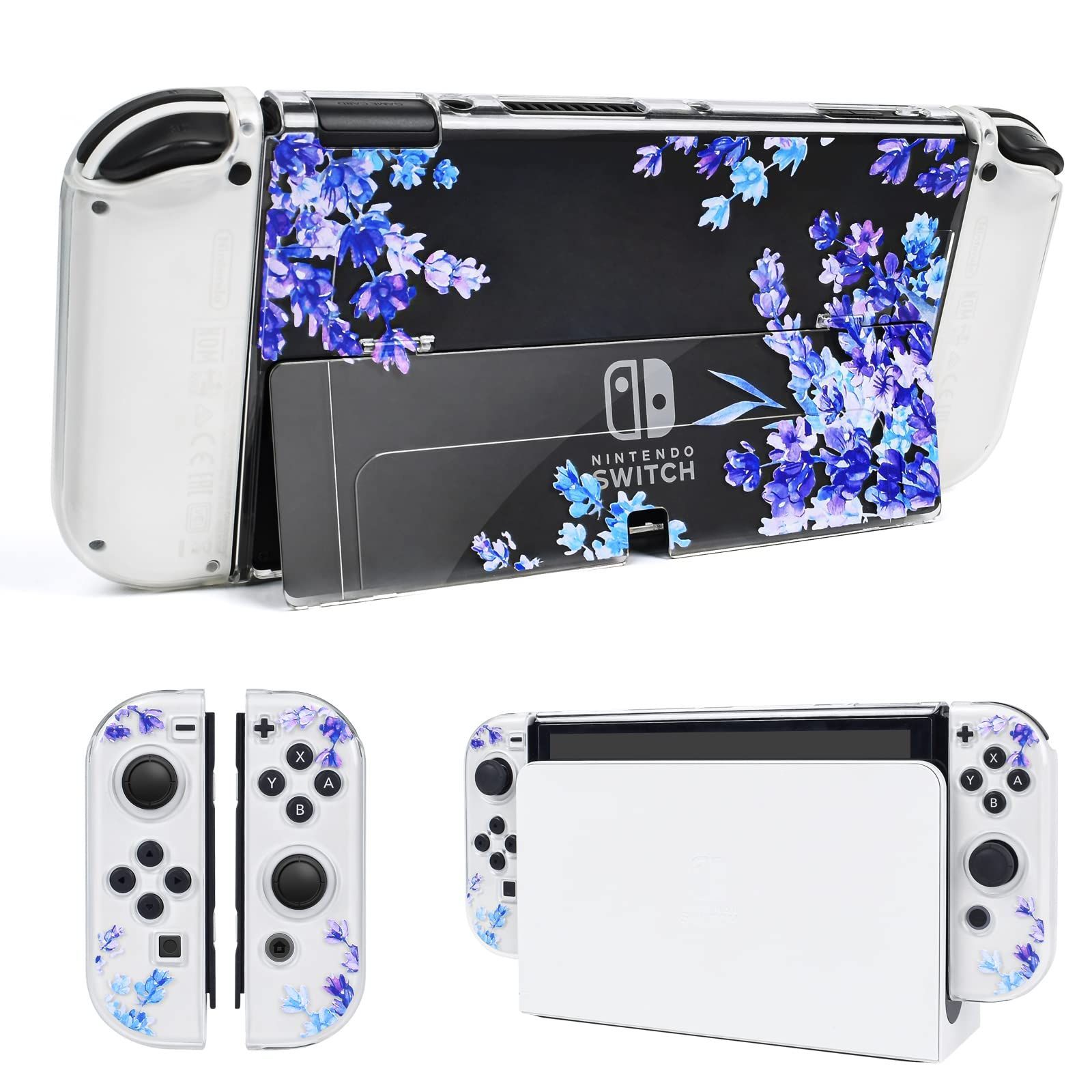 DLseego Switch OLED 用 ケース ニンテンドースイッチ有機el カバー クリアOLED 用 ケース 有機elモデルケース 分離式カバー TPU素材 透明スイッチカバー 超軽量 耐衝撃 傷つけ防止 全面保護 取り外し簡単 押し花 可愛い