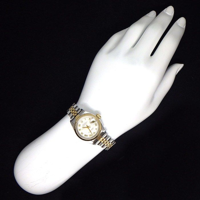 ロレックス Rolex 腕時計 デイトジャスト 69173 E刻印 1990年-1991年 シルバーピラミッド文字盤 ローマンインデックス デイト K18YG SS 自動巻き 【OH済み】 【中古】 ROLEX - ロレックス Rolex 腕時計 デイトジャスト 69173 E番 1990-1991