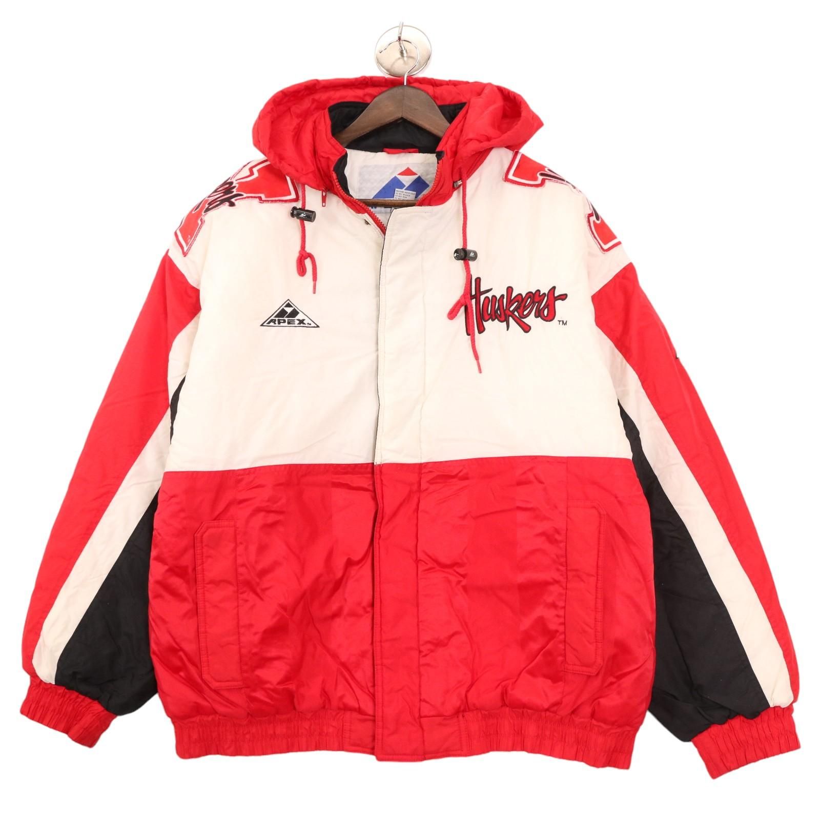 90年代 APEX ONE エイペックス ワン NCAA ネブラスカ・ハスカーズ 中綿 ナイロン ジャケット レッド (メンズ L) 中古 古着 A0623