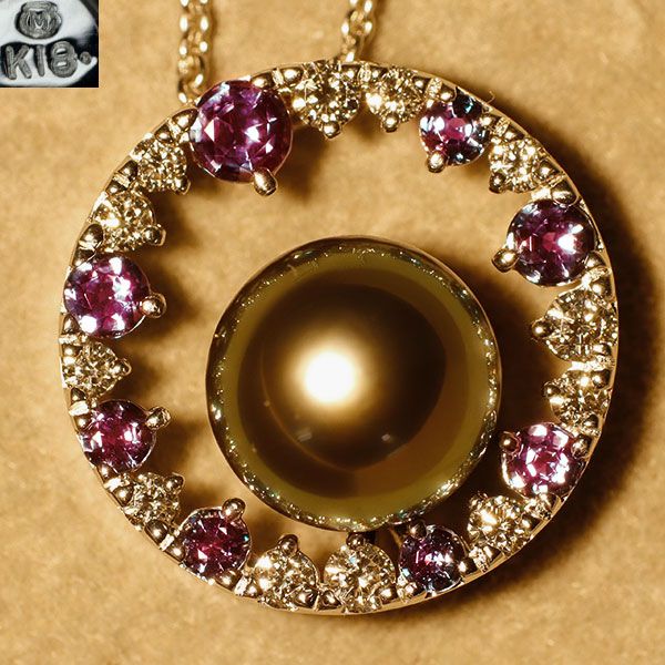 ミキモト・黒蝶真珠アレキサンドライト・ダイヤモンドネックレスとラブネックレス2点 ミキモト 希少 K18WG 黒蝶真珠 アレキサンドライト ダイヤモンド