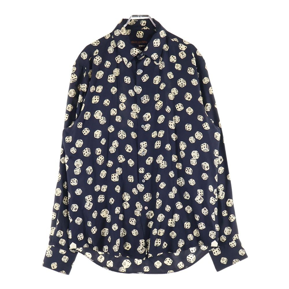 LOUIS VUITTON ルイヴィトン 18AW ダイス総柄シルク長袖シャツ ネイビー RM182M HKZ HFS08W LOUIS VUITTON (ルイヴィトン) 18AW ダイス総柄シルク長袖シャツ