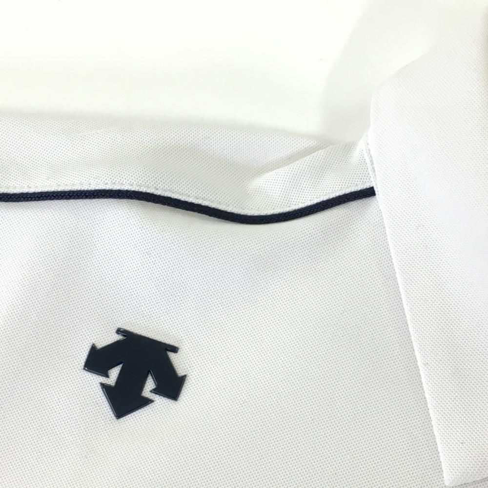 【デサントゴルフ】人気ブラックライン×ロゴネーム 長袖ゴルフポロシャツM 白 DESCENTE ゴルフ デサントゴルフ - 長袖ポロシャツ -デサント