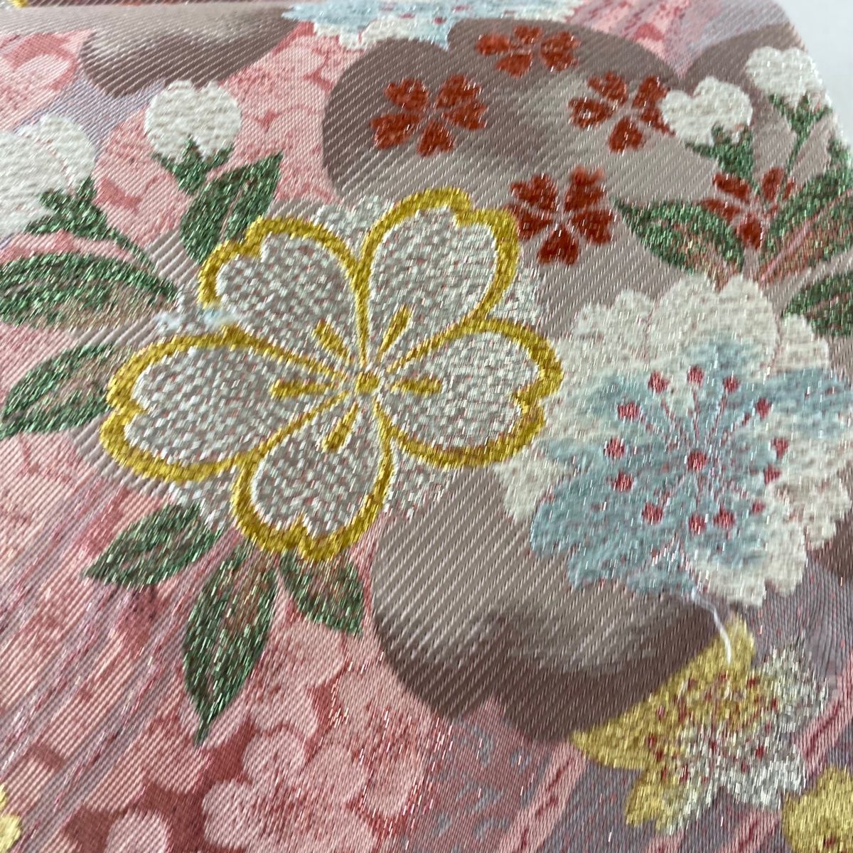 袋帯 秀品 やまと 振袖向き 桜 霞 金銀糸 箔 ピンク 六通 正絹