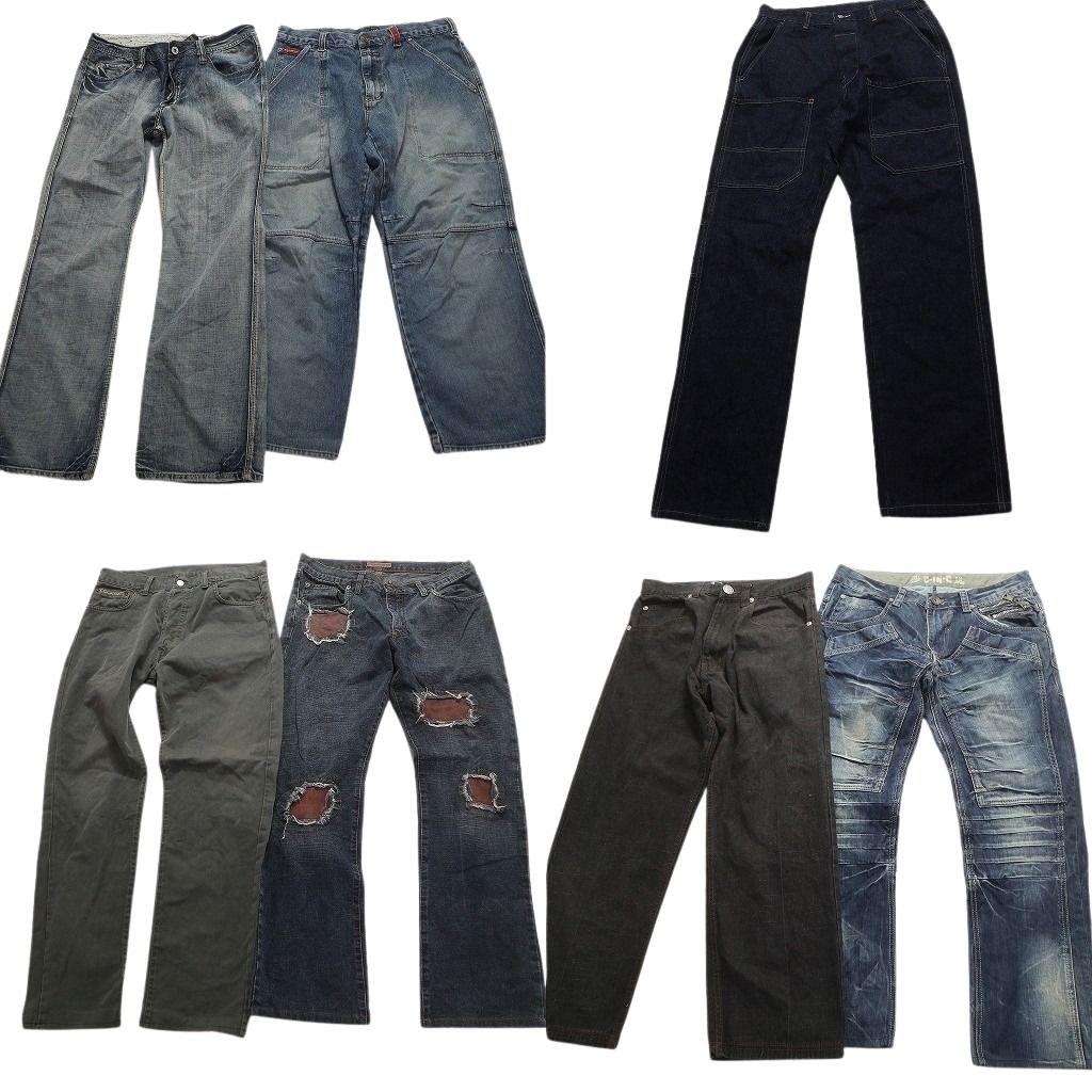 古着卸 まとめ売り デニム パンツ 7枚セット (メンズ 33 /34 ) ダブルニー ダメージ フェード ブラックデニム 中古 古着 MY1897