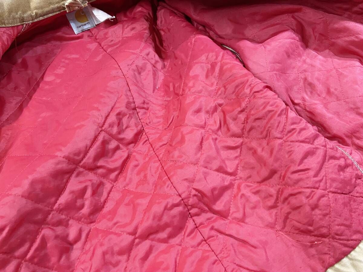 80s Carhartt デトロイトジャケット フェード ベージュ 裏地赤 激レア 星ロゴ 80s レッドキルト ユニオンチケット カーハート