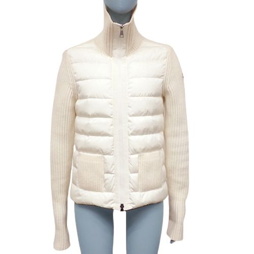 MONCLER(モンクレール) MAGLIONE TRICOT CARDIGAN ダウンジャケット アウター アパレル 切替 ニット XS ホワイト白  クリーム薄黄色 C20939480600 レディース 40802053587【中古】【アラモード】