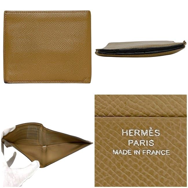 エルメス 二つ折り 財布 MC2 ベージュ シンプル レザー トゴ 中古  