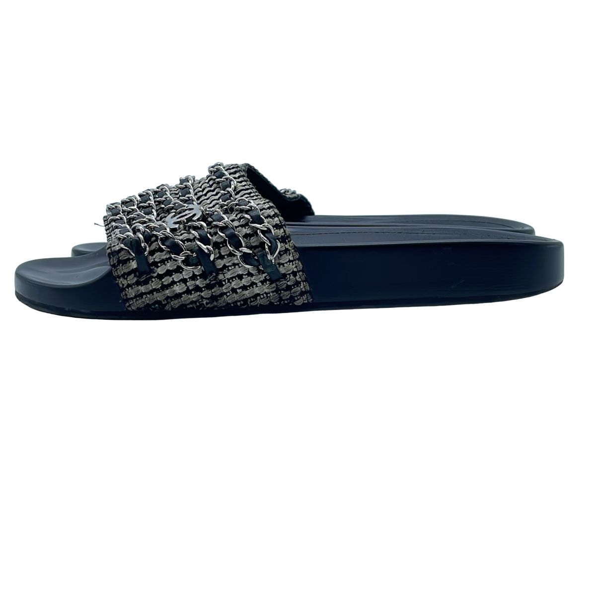 CHANEL シャネル ツイードチェーンサンダル 31627 ブラック