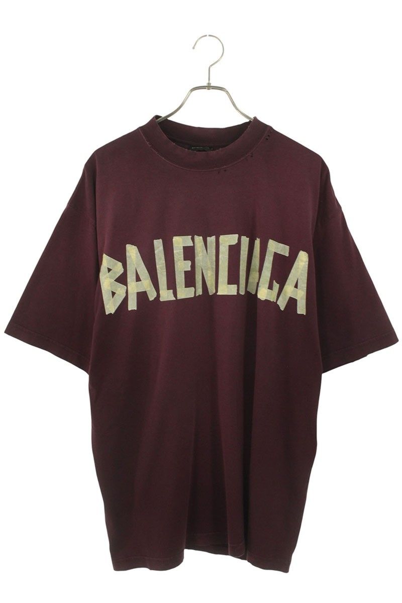 バレンシアガ 739784 TOVA9 テープロゴダメージ加工Tシャツ メンズ S