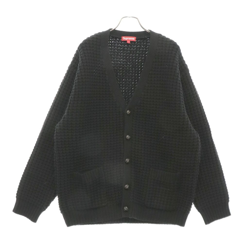 supreme　シュプリーム　21AW　ワッフルニットカーディガン　ブラック　L SUPREME (シュプリーム) 21AW Waffle Knit Cardigan ワッフル