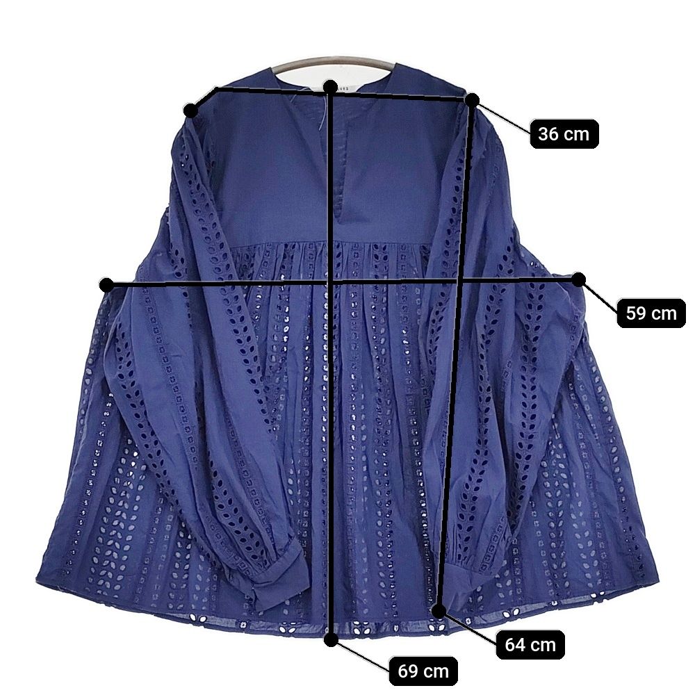  Toujours INDIAN LACE COTTON CLOTH 定価59400円 サイズ1 ブラウス シャツ 25 SS ネイビー レディース トゥジュー 5-0902 M 長袖 シャツ ブラウス