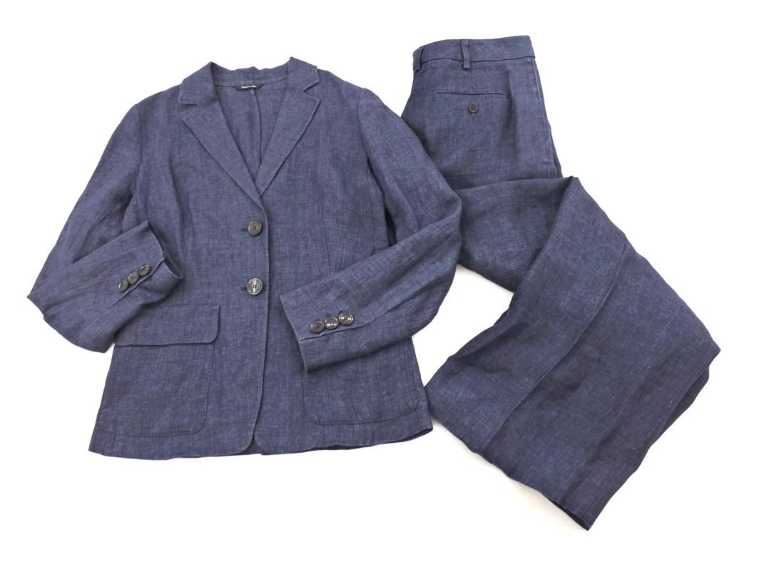 Max Mara マックスマーラ リネン セットアップ ジャケット パンツ スーツ size上40 下42 紺 ◎レディース