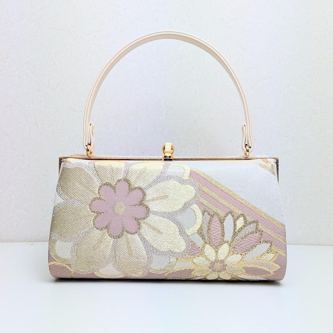 和装 草履 バッグ セット 帯地 ベージュ ピンク フリーサイズ u94-2