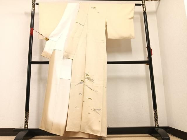 平和屋着物○訪問着 お召地 笹竹舞桜文 金彩 仮絵羽