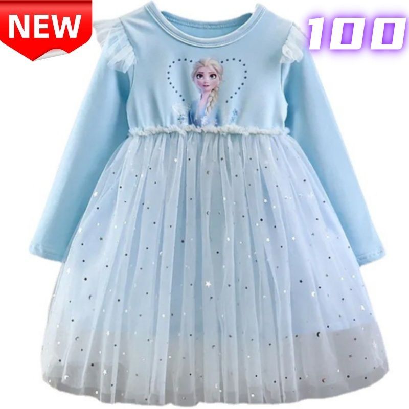 新品!アナと雪の女王 エルサ 長袖ワンピース ブルー 100 110 120 130
