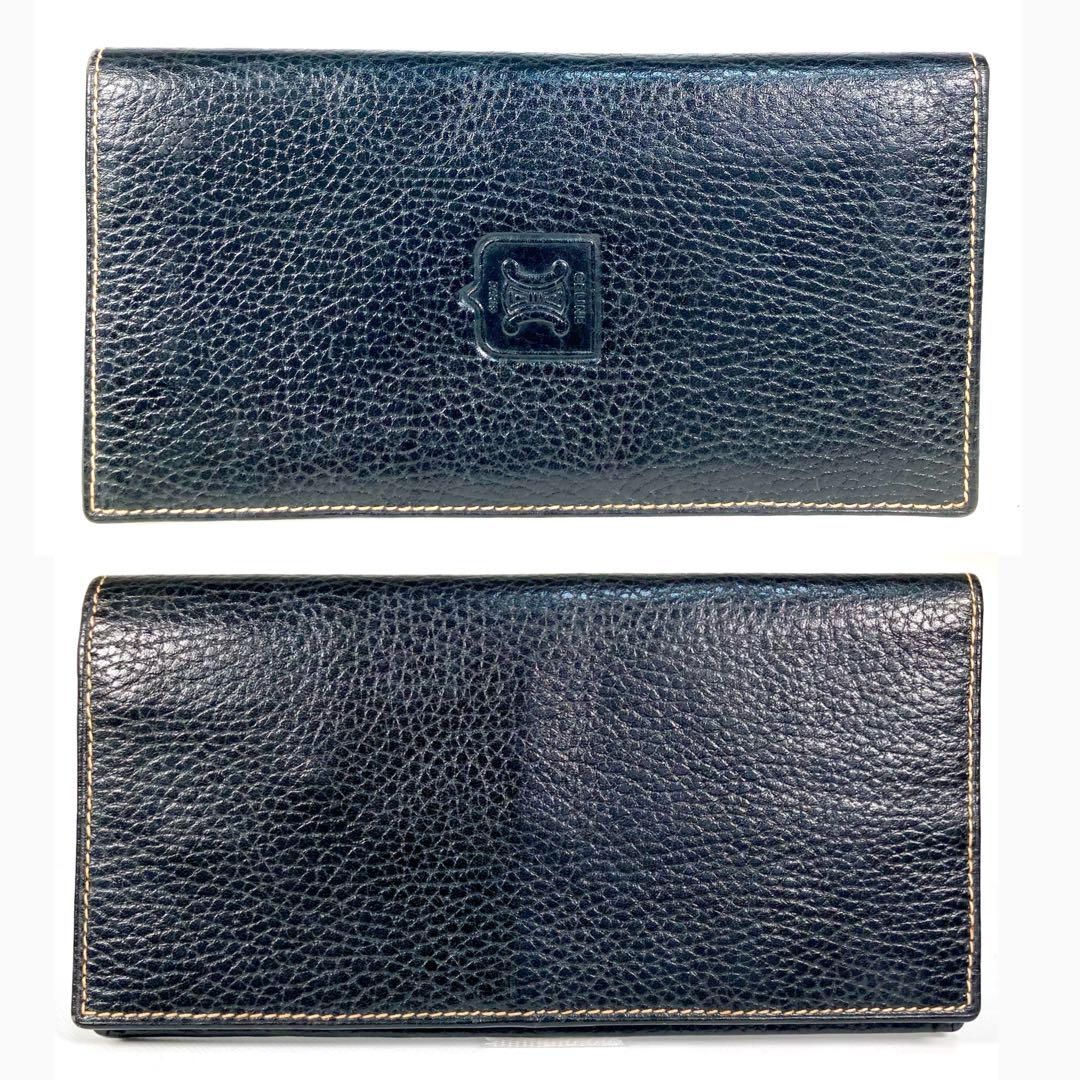 CELINE】セリーヌ レザー 二つ折り 長財布 トリオンフロゴ マカダム柄 
