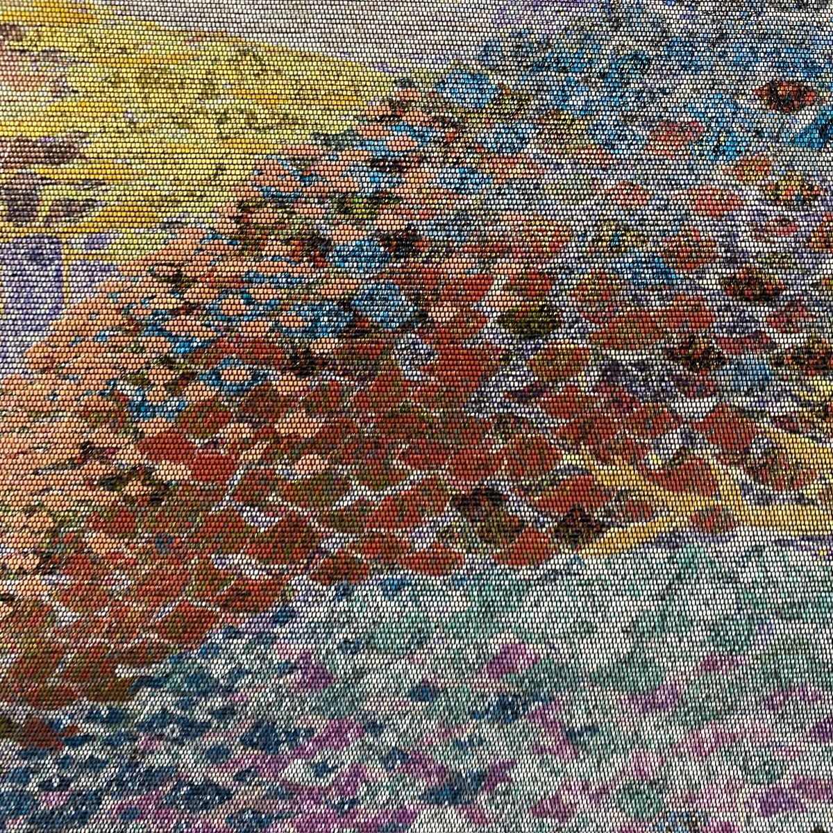 袋帯 樹木 岩山 箔 螺鈿箔 銀色 お太鼓柄 正絹