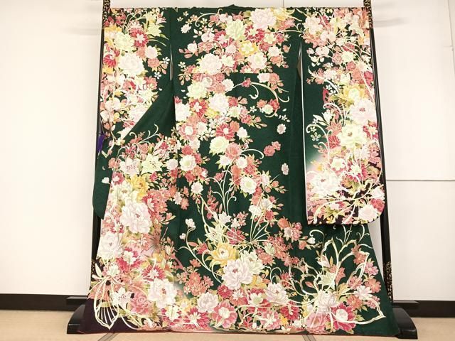 平和屋着物○豪華振袖 刺繍 花蝶文 暈し染め 金銀彩 銀通し地 ライン 