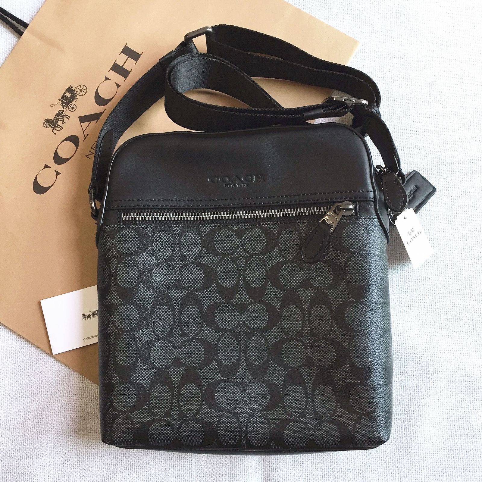 コーチバッグ F73336 チャコール×ブラック フライトバッグショルダーバッグ