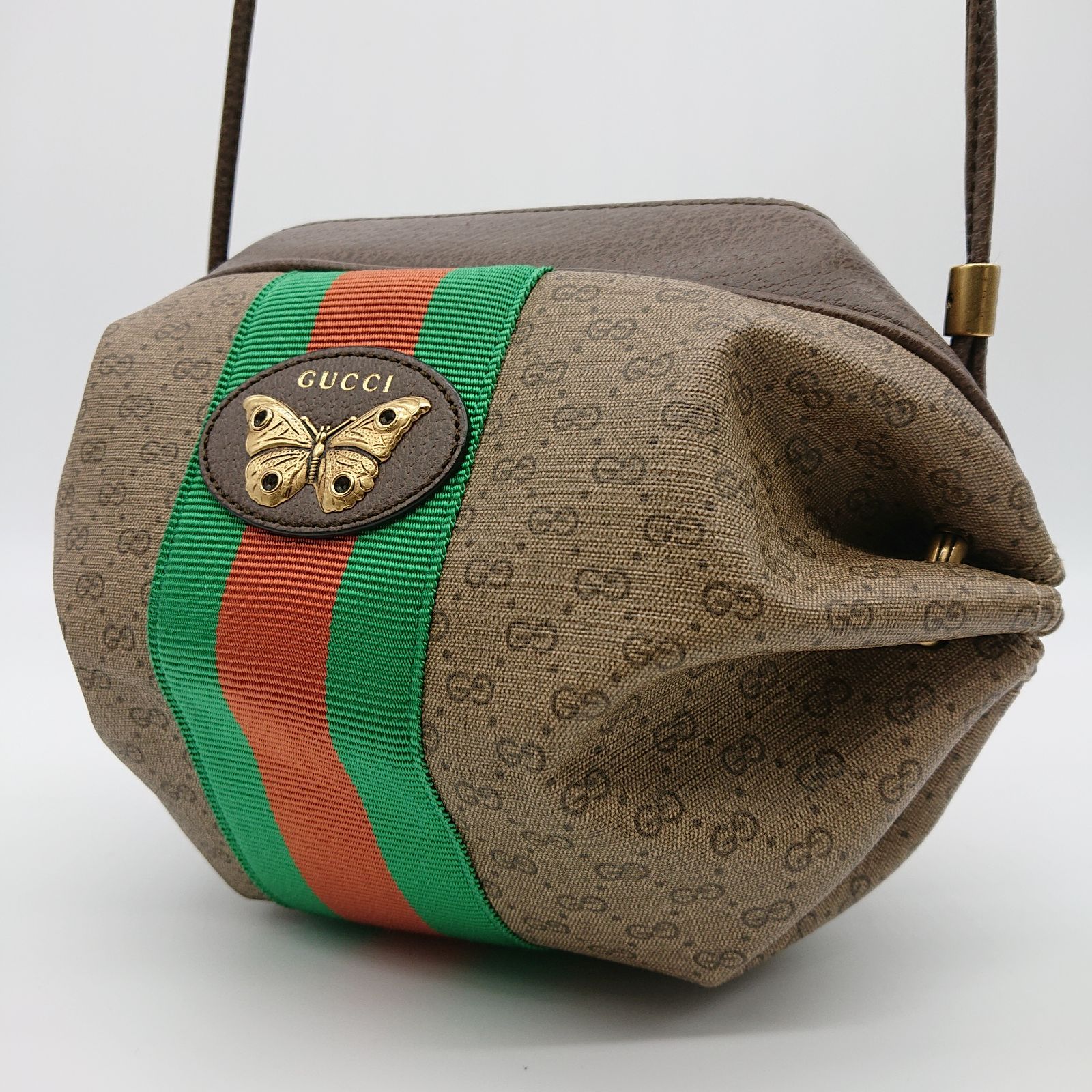 Gucci グッチ ミニ キャンディ ショルダー バッグ バタフライ GGスプリーム マイクロGG ウェブライン クロスボディ 蝶 ポシェット レディース