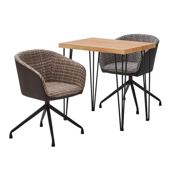 チェア＆テーブル 3点セット 約幅75cm シャビーオーク 回転式 ファブリック ダイニングチェア×2脚 ブラック×ブラウン 組立品